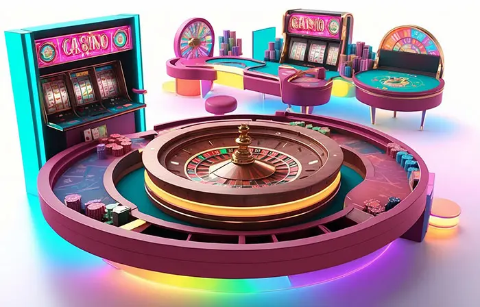 Casino Room with a Roulette Table and a Chandelier Colorful 3D Picture Illustration